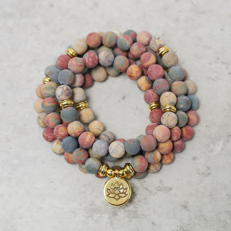 Tibetan Picasso Jasper Om Mani Padme Hum Buddha Lotus Meditation Healing Gift Bundle