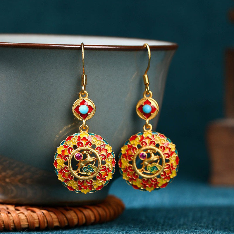 24K Gold Plated Sterling Silver Dunhuang Elk Copper Balance Drop Earrings