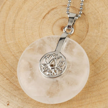 White Crystal Handcrafted Lotus Pendant Necklace for Mindfulness