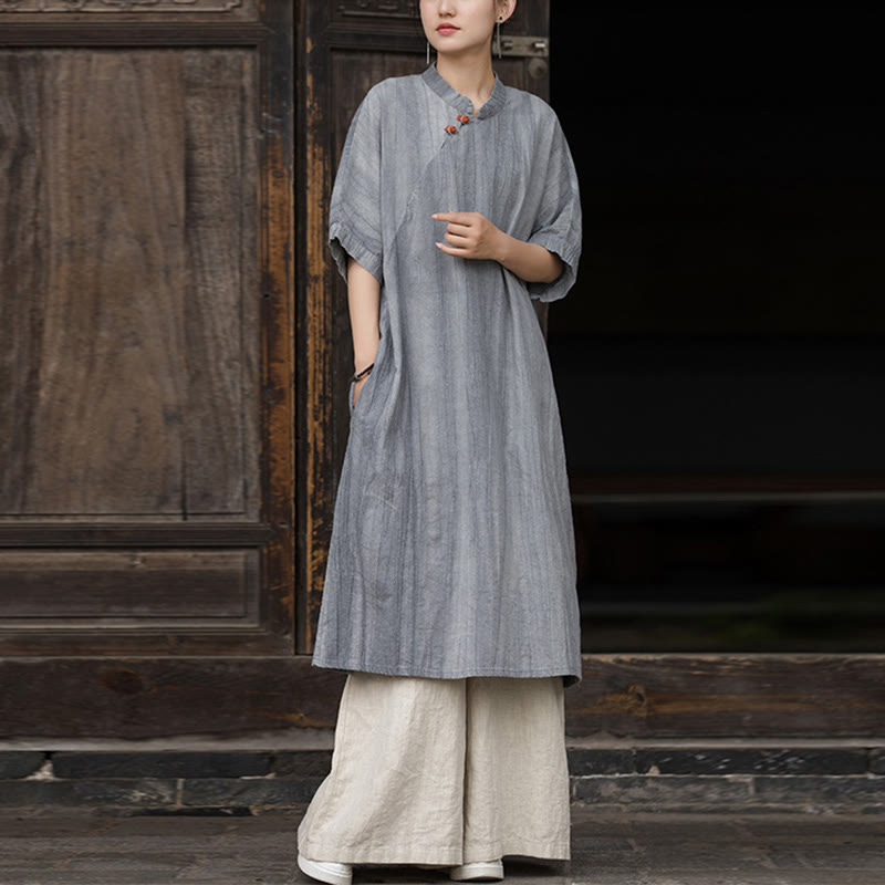 Handmade Tie Dye Ramie Linen Midi Dress Wide Leg Pants With Pockets