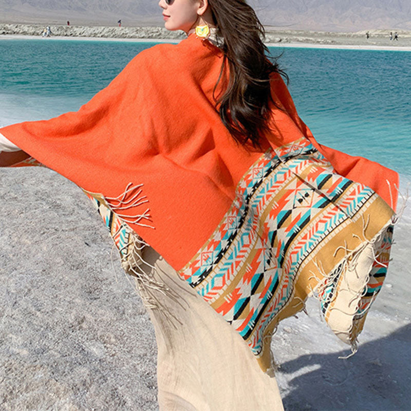 Tibetan Shawl Colorful Geometry Winter Cozy Travel Scarf Wrap