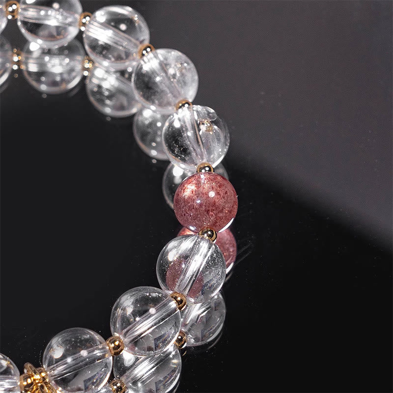 White Crystal Strawberry Quartz Healing Attract Fortune Charm Bracelet