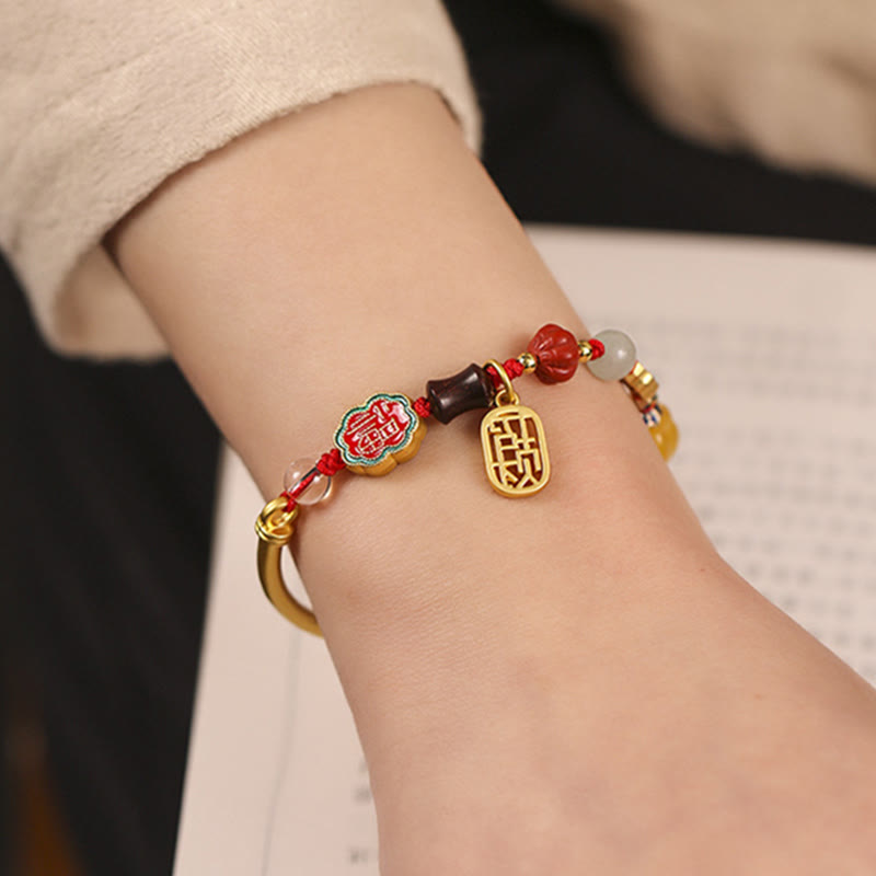 Zeniora Multi-Stone Copper Auspicious Clouds Bracelet with Aventurine, Agate, Amber, Cinnabar