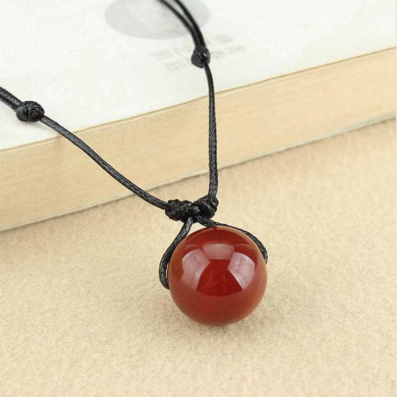 Red Agate Bead Confidence Leather Rope Necklace Pendant