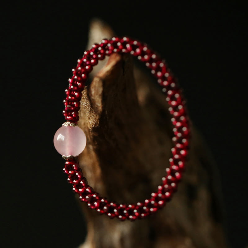 Natural Garnet Pink Crystal Red Agate Amazonite Bead Protection Bracelet