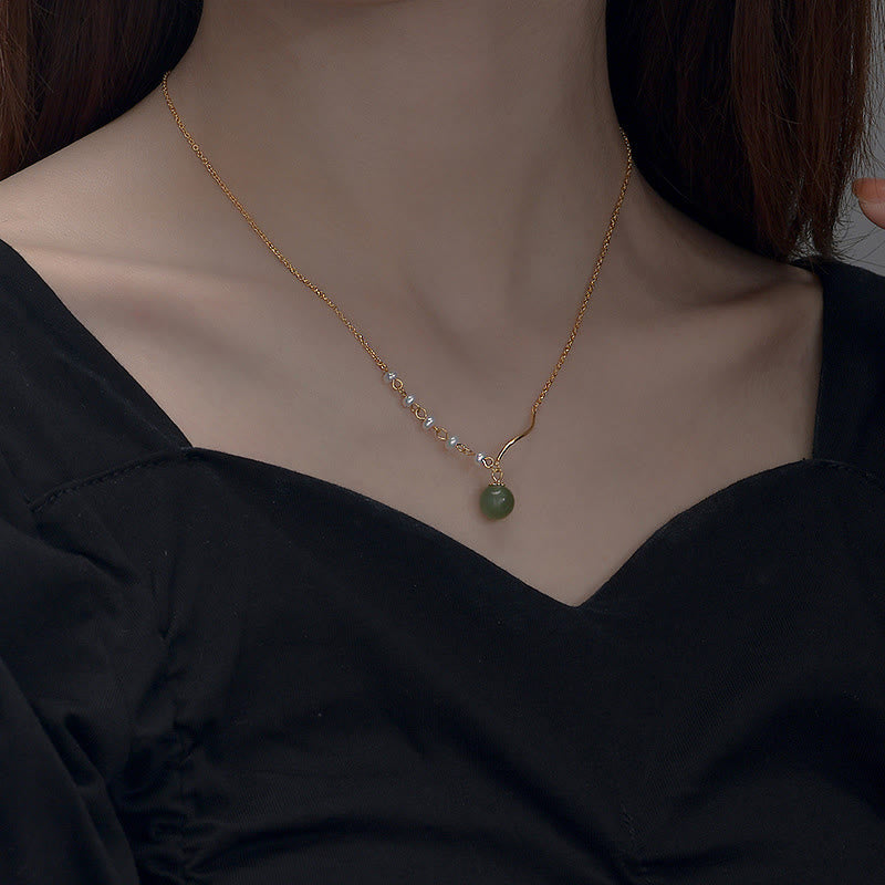 Natural Hetian Jade Pearl Luck Bead Necklace Pendant