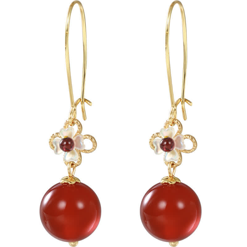 925 Sterling Silver Red Agate Flower Beaded Confidence Earrings