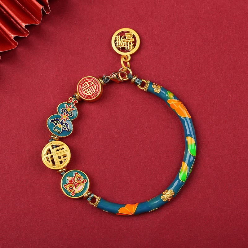 Tibetan Handcrafted Copper Wu Lou and Guardian Lion Cord Bracelet