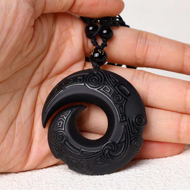 Natural Black Obsidian Ice Obsidian Strength Necklace Pendant