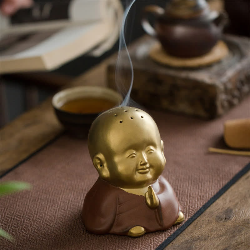 Handcrafted Ceramic Laughing Buddha Healing Incense Burner for Meditation