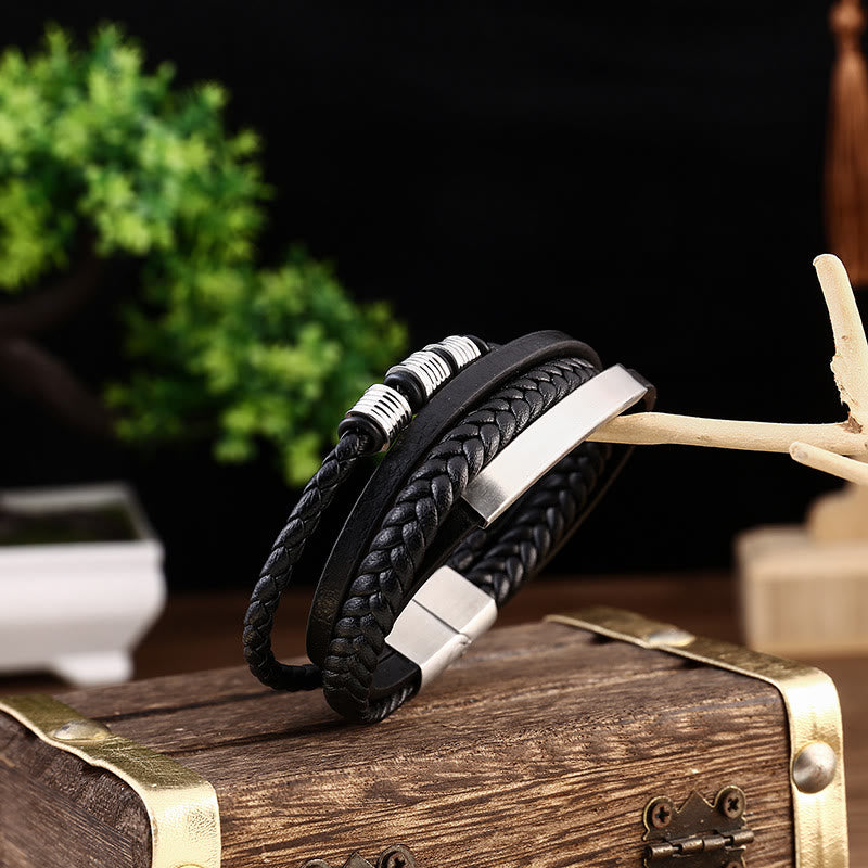 Leather Multi-Layer Titanium Steel Balance Braided Magnetic Buckle Bracelet