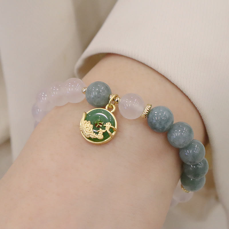 White Agate Jade Lotus Flower Peace Buckle Protection Bracelet
