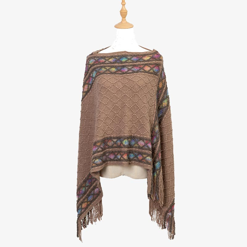 Tactile Knit Geometric Tassel Meditation Shawl Pullover