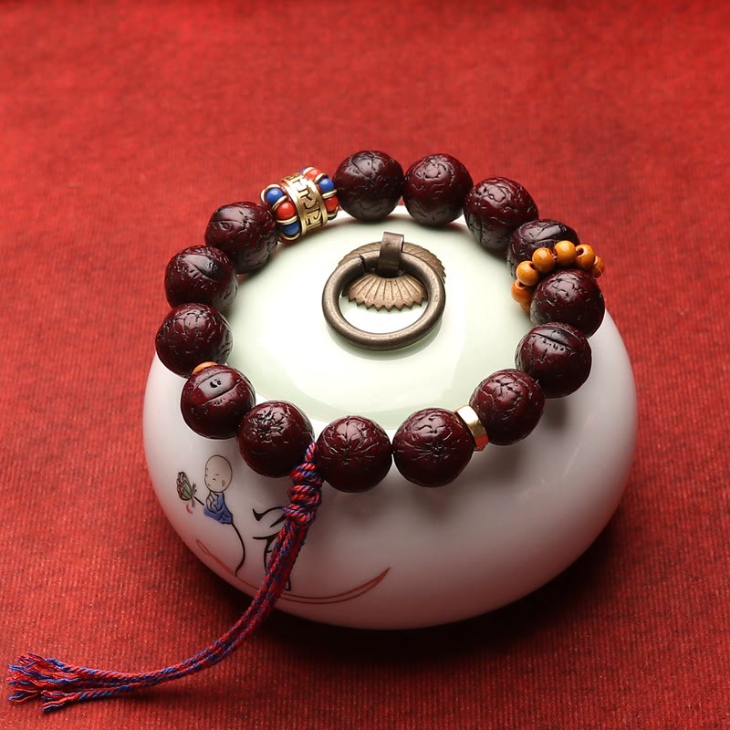 Natural Bodhi Seed Bead Tassel Bracelet with Buddha Charm