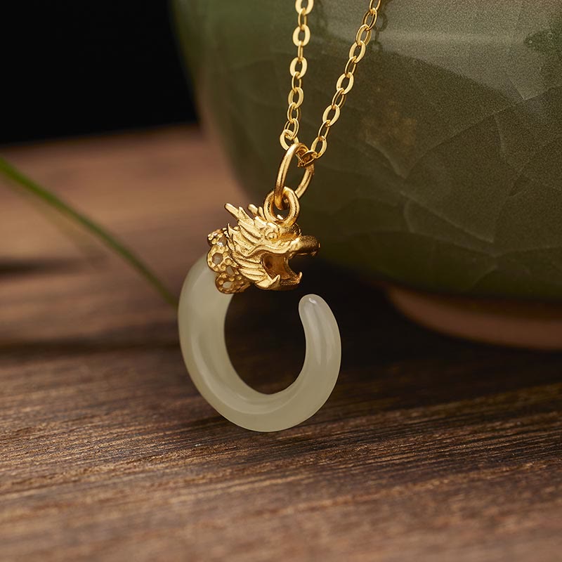 925 Sterling Silver Year Of The Dragon Natural Hetian Jade Luck Strength Necklace Pendant (Extra 40% Off | USE CODE: FS40)