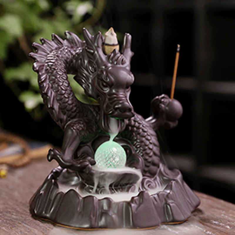 Ceramic Dragon Backflow Incense Burner Smoke Fountain with LED Option