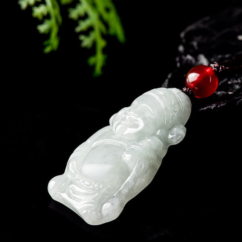 Natural Jade Chinese God of Wealth Caishen Ingot Luck Necklace Pendant