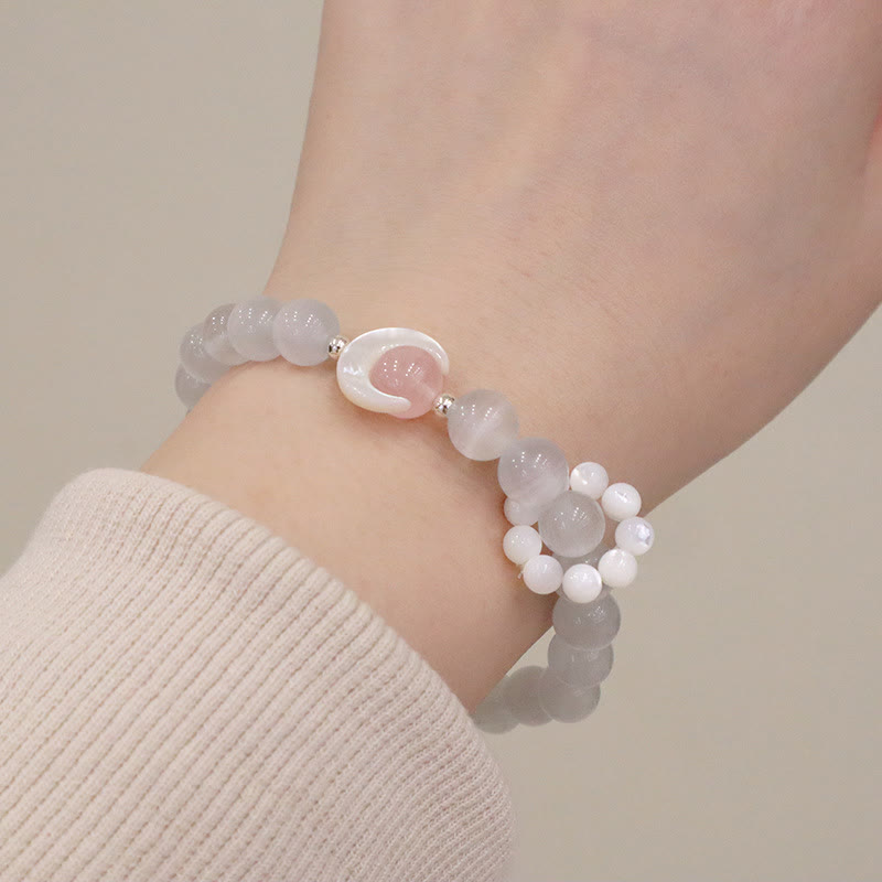 925 Sterling Silver Crescent Moon Natural Gemstone Charm Bracelet