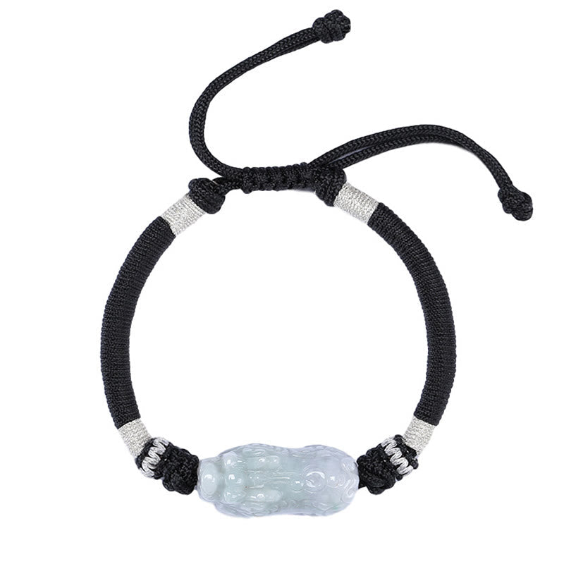 Handmade Natural Jade PiXiu Luck Prosperity Braided String Bracelet