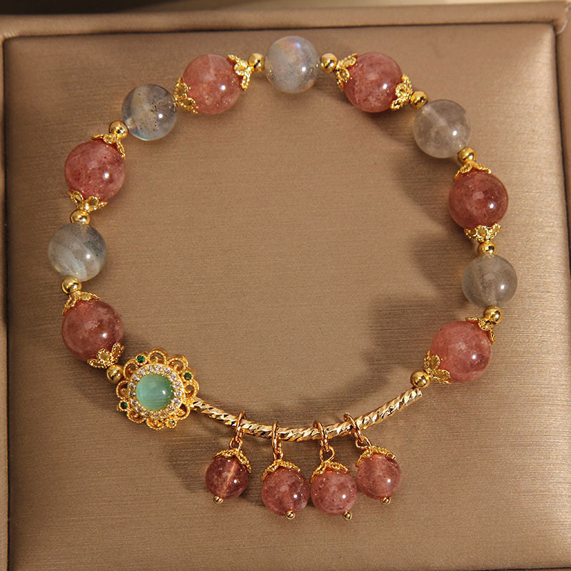 Strawberry Quartz Moonstone Healing Tassel Charm Bracelet