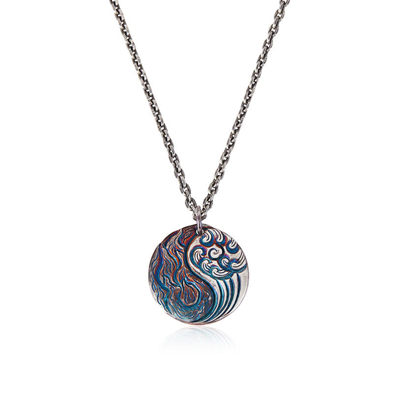 990 Sterling Silver Yin Yang Water and Fire Balance Necklace Pendant