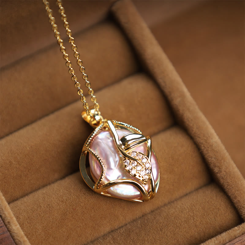 18K Gold Plated Copper Natural Baroque Pearl Flower Sincerity Necklace Pendant