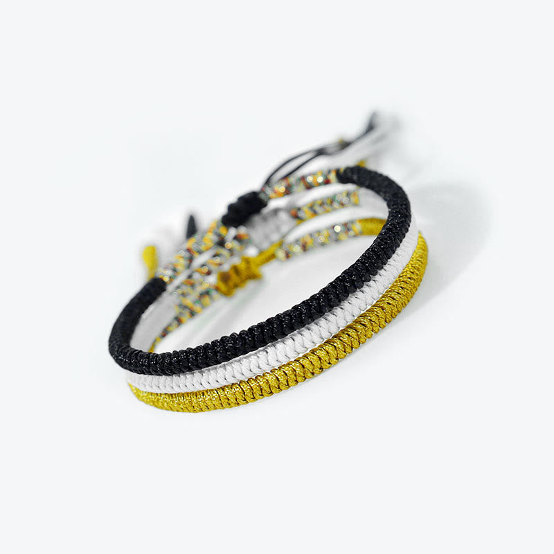 3Pcs Tibetan Handmade Multicolor Vajra Knot Braided Cord Bracelet Set