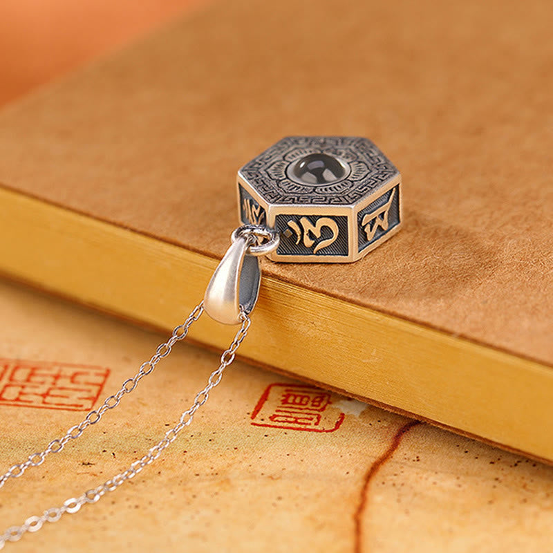 990 Sterling Silver Tibetan Om Mani Padme Hum Lotus Love Projection Necklace Pendant