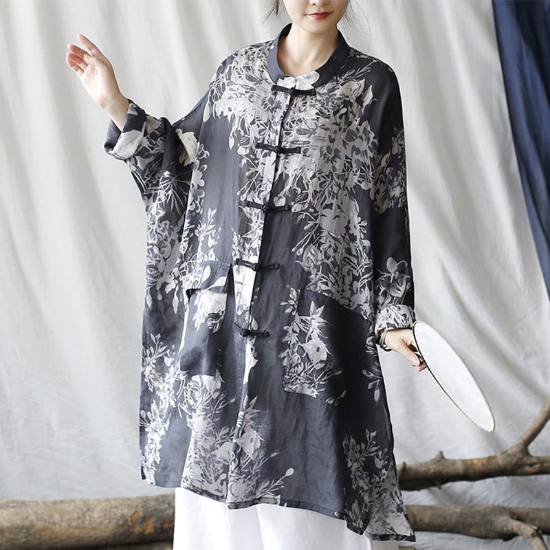Ramie Linen Floral Stand-Collar Mindful Layering Jacket Shirt