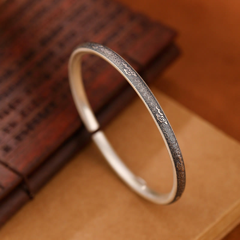 Vintage 999 Sterling Silver Auspicious Clouds Design Luck Bracelet Bangle