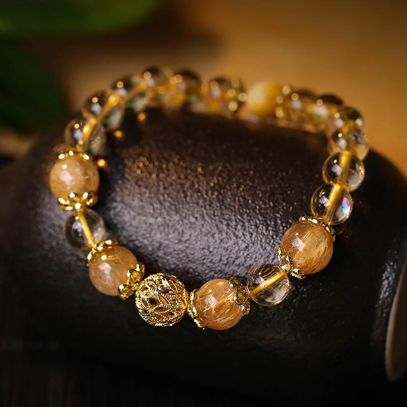 Natural Citrine Amethyst Rutilated Quartz Prosperity Protection Bracelet
