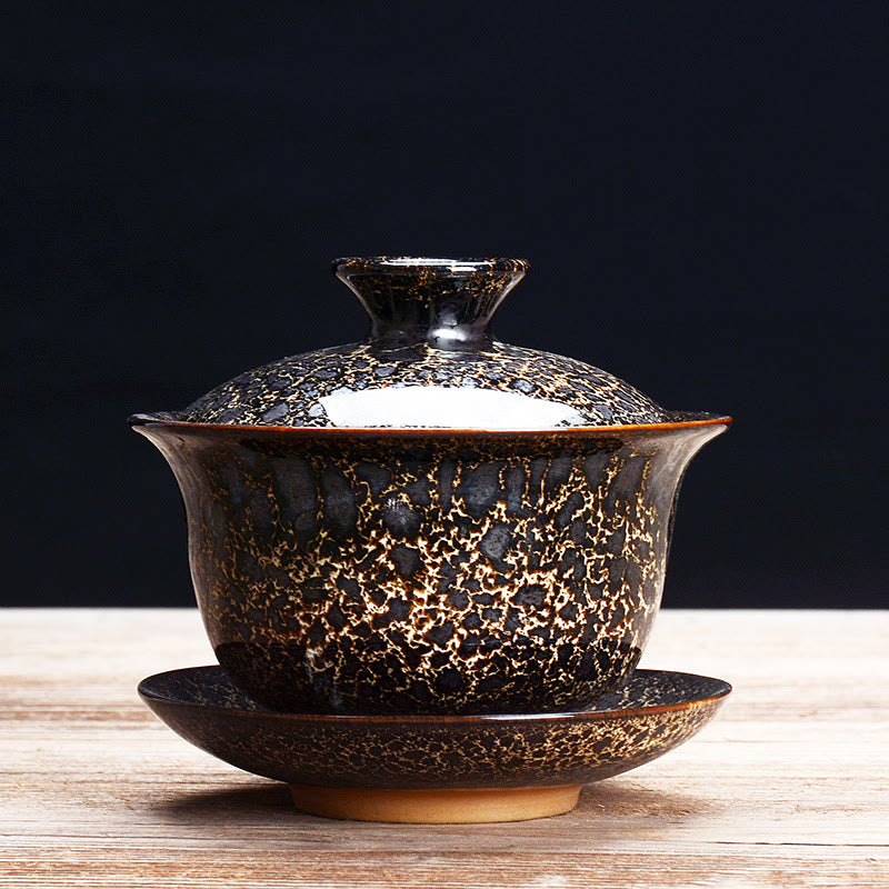 Vintage Kiln Change Design Ceramic Gaiwan Sancai Teacup Kung Fu Tea Cup And Saucer With Lid (Extra 35% Off | USE CODE: FS35)