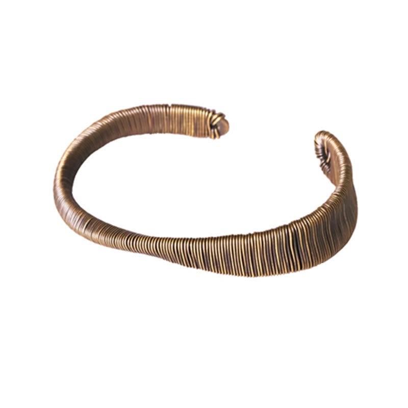 Simple Design Wrapped Brass Copper Luck Wealth Adjustable Cuff Bracelet