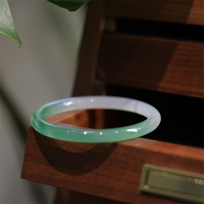 Natural White And Green Chalcedony Agate Positive Cuff Bracelet Bangle