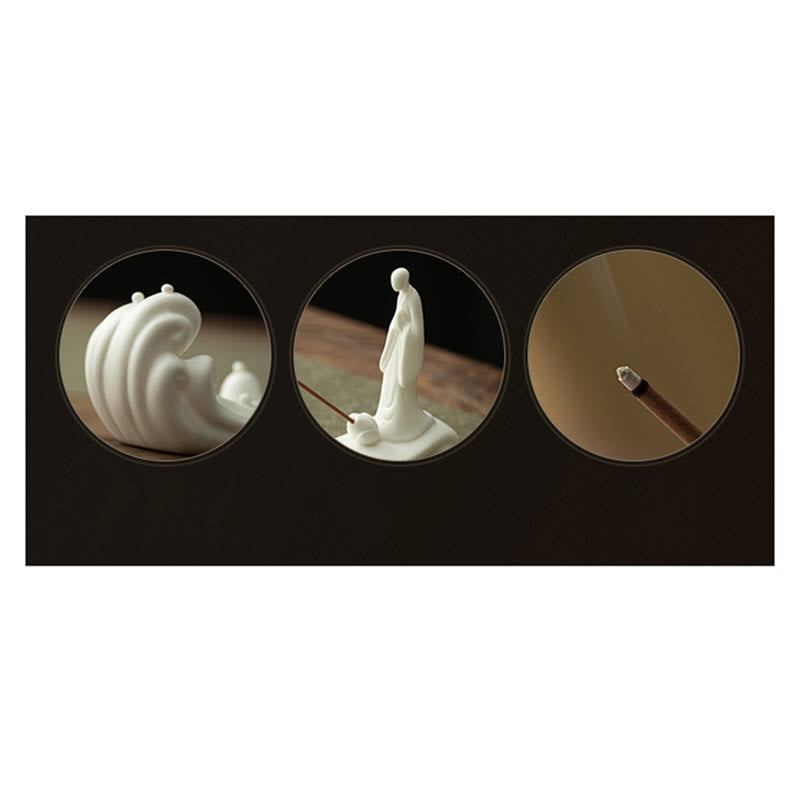 Minimalist Ceramic Monk Sea Wave and Mountain Landscape Incense Burner