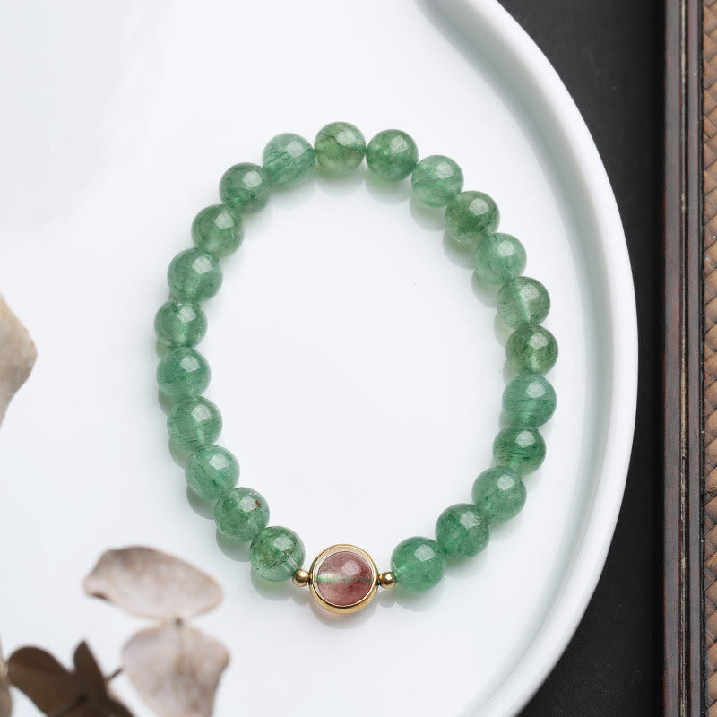 Natural Green Strawberry Quartz Soothing Beaded Bracelet