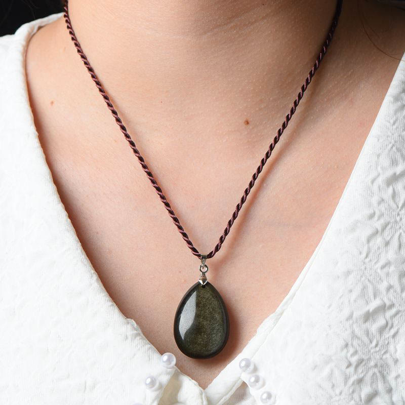 Gold Sheen Obsidian Black Obsidian Rainbow Obsidian Wealth Water Drop Necklace Pendant