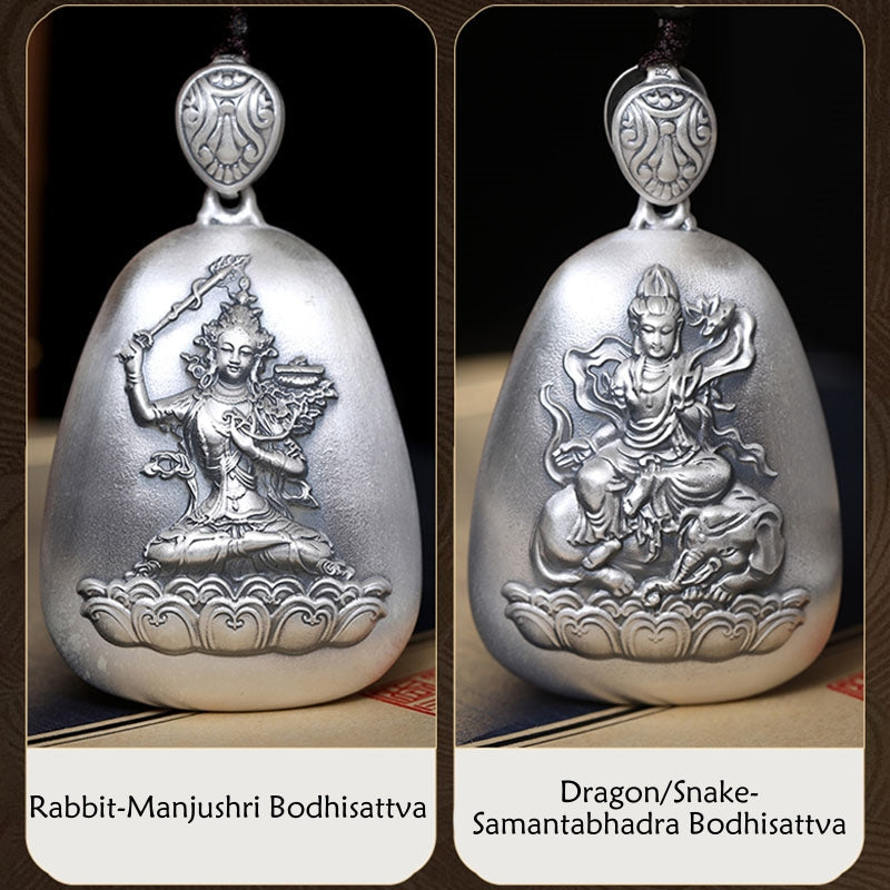999 Sterling Silver Chinese Zodiac Natal Buddha Heart Sutra Engraved Protection Necklace Pendant