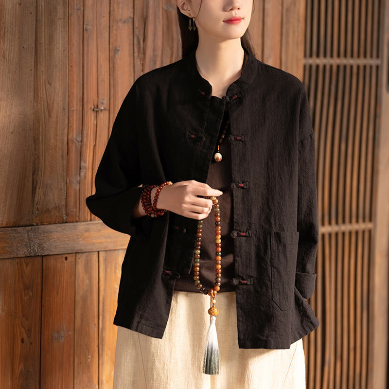 Frog-Button Shirt Zen Meditation Top Clothing Cotton Linen Jacket