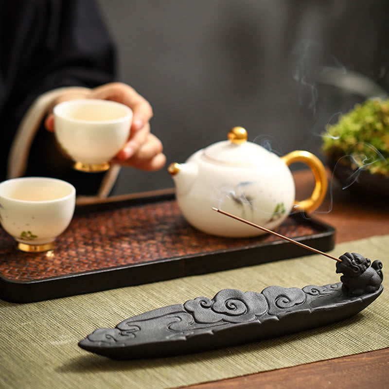 Auspicious Clouds Pixiu Healing Ceramic Stick Incense Burner Decoration
