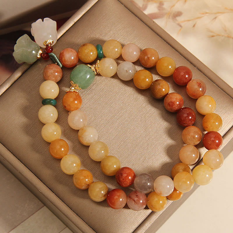 Tibet Natural Golden Silk Jade Double Layer Bell Orchid Luck Bracelet