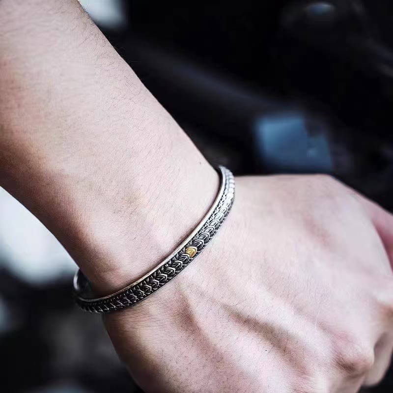 Vintage Dragon Scales Pattern Luck Wealth Cuff Bracelet Bangle
