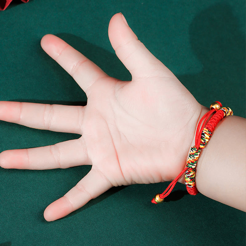 999 Sterling Silver Pixiu Red String Braided Vajra Knot Bracelet for Kids