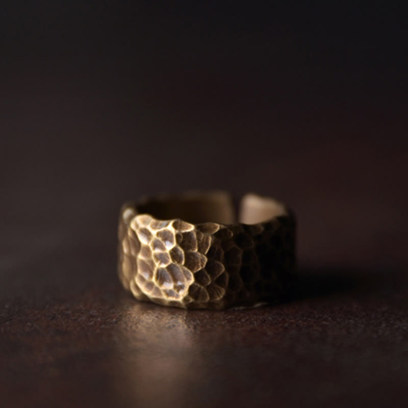 Handcrafted Tibetan Bump Texture Adjustable Copper Brass Ring for Men & Women