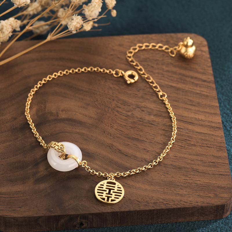 White Jade Double Happiness Fortune Bracelet