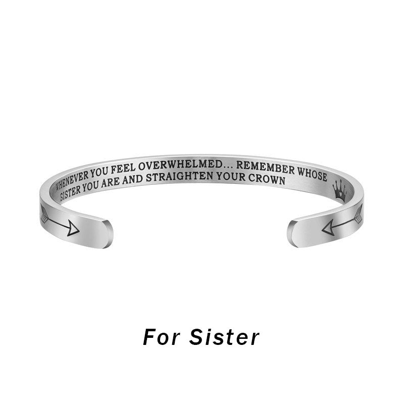 Inspirational Bracelets Personalized Gift for Her Him Engraved Mantra Cuff Bangle Crown Jewelry