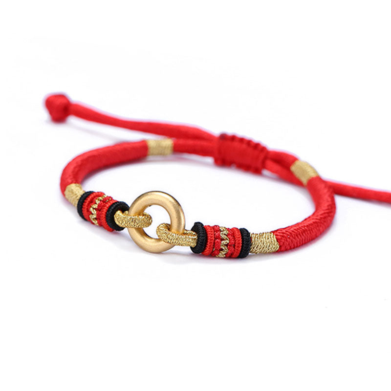 Adjustable Fine Silver & Red String Connection Bracelet for Couples