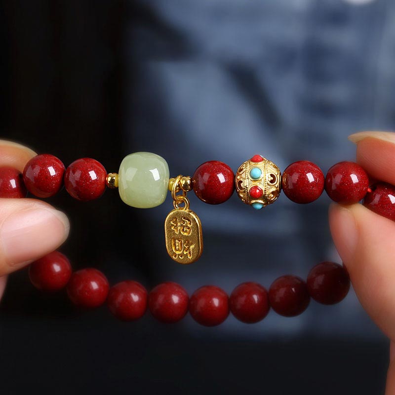 Cinnabar Green Aventurine Fortune Protection Charm Bracelet