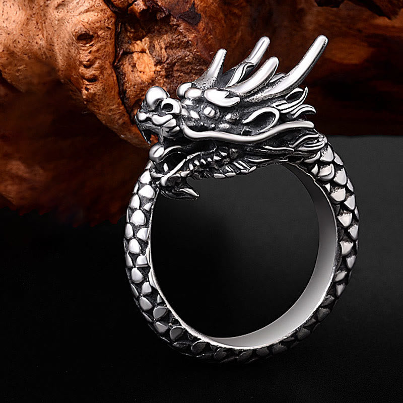 Vintage 990 Sterling Silver Dragon Adjustable Ring for Men and Women