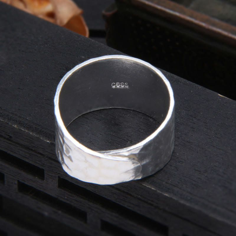 Tibetan 990 Sterling Silver Handmade Rustic Hammered Pattern Ring